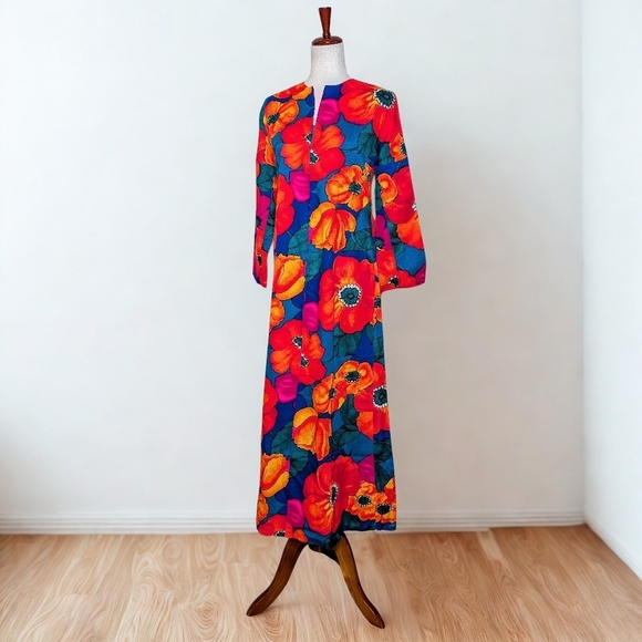 Vintage Mid Century Mod 60s Handmade Floral Maxi Dress Size‎ Small - Picture 3 of 15